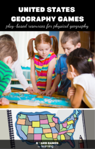 Games for kids to learn states and capitals. 12+ great resources for United States physical Geography to help kids understand American boarders and state outlines. #BoardGamesForLearning #gamelist #tpt